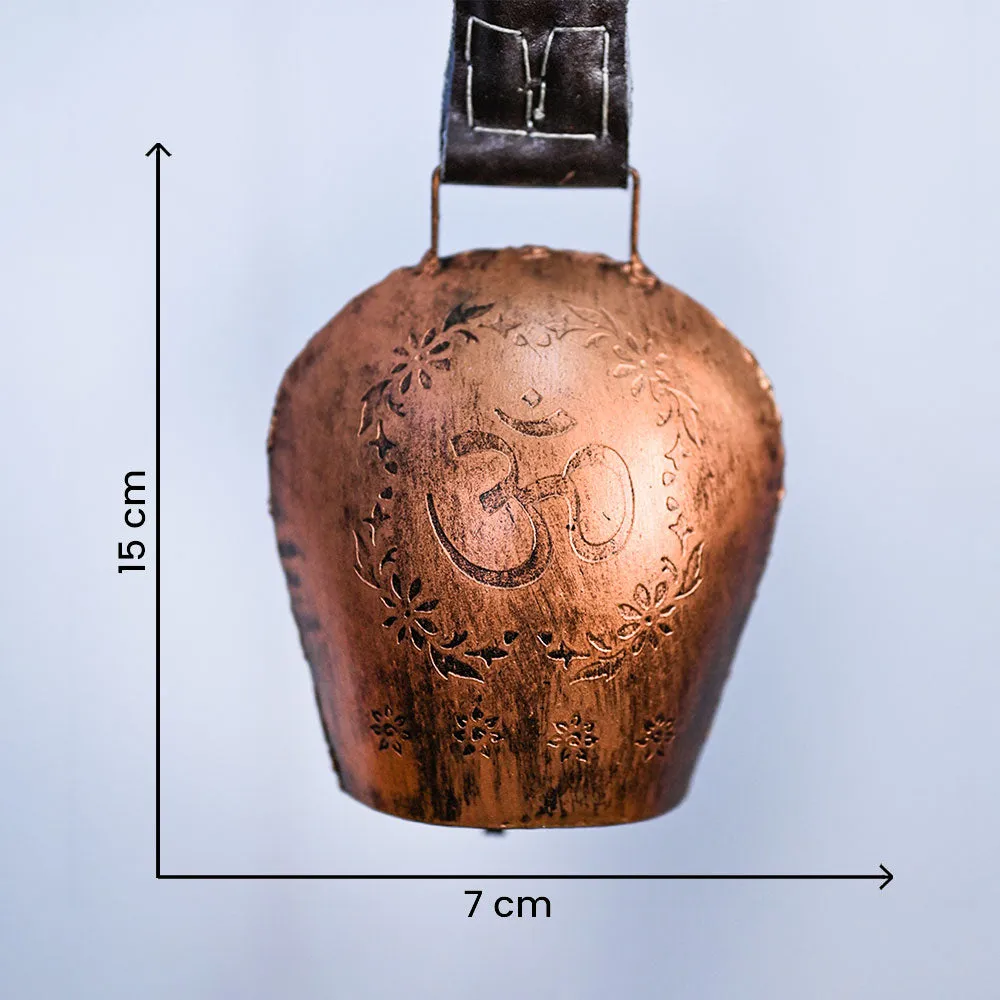 Rustic Vintage Handmade OM Engraved Copper Hanging Garden Cow Bell Set Of 1