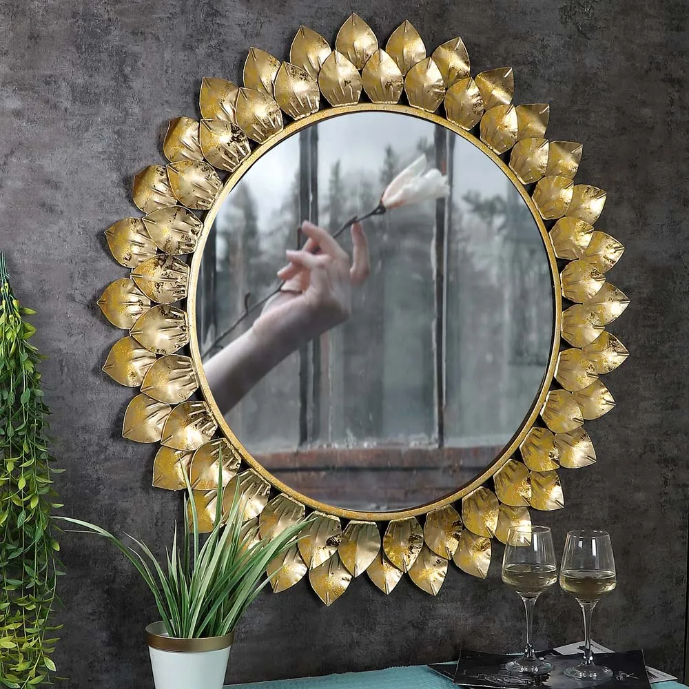 Rusty Golden Lotus Petal Edged Decorative Mirror