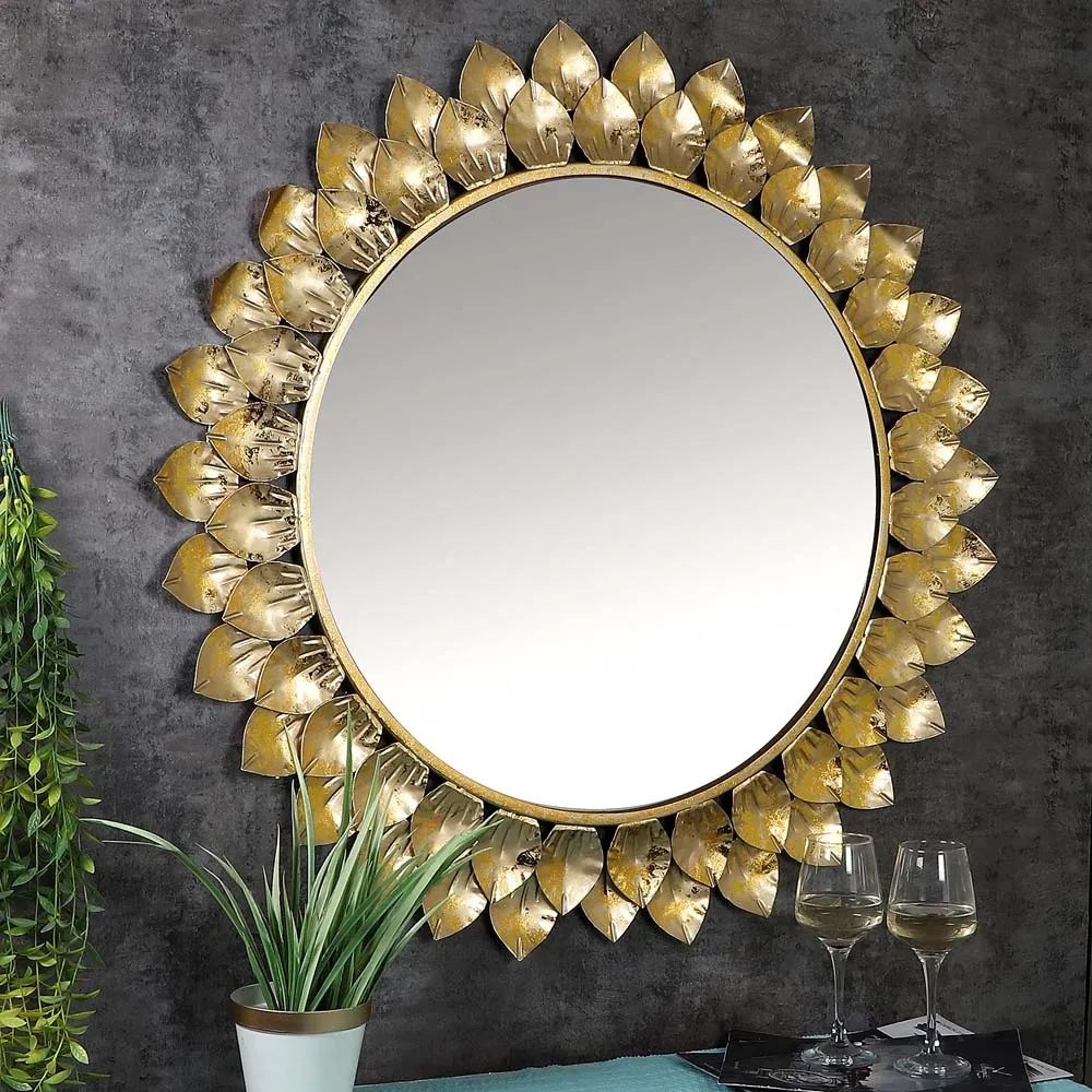 Rusty Golden Lotus Petal Edged Decorative Mirror