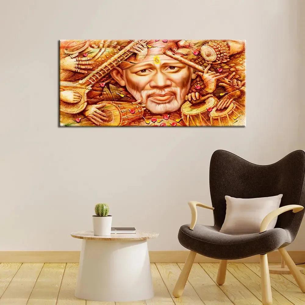 Sai Baba Devotional Canvas  Wall Painting With Frame