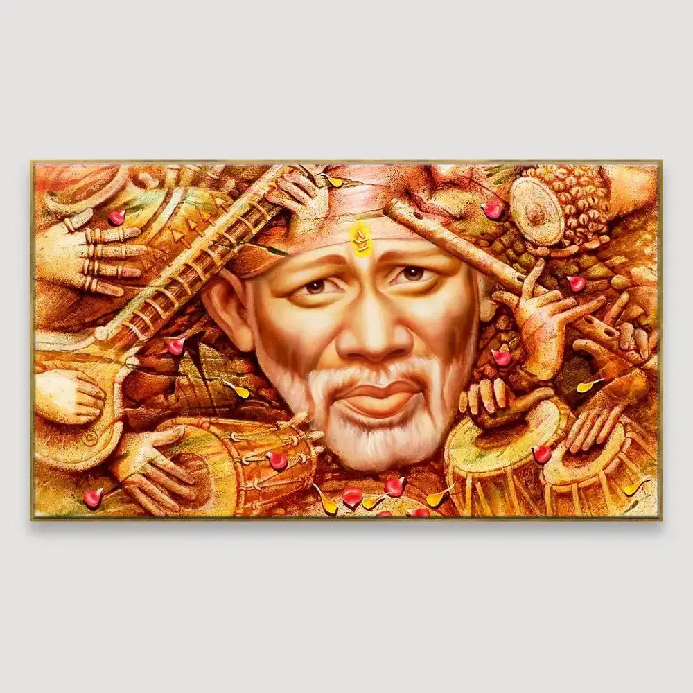 Sai Baba Devotional Canvas  Wall Painting With Frame