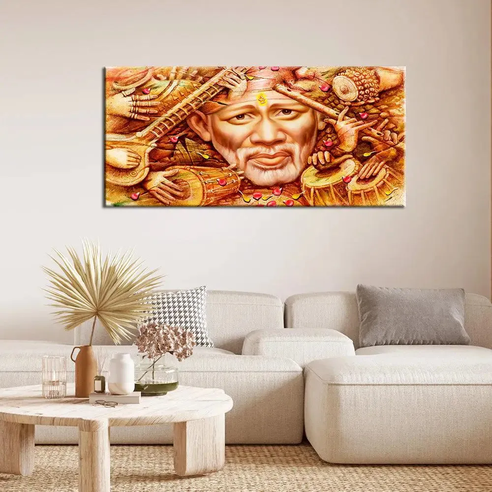 Sai Baba Devotional Canvas  Wall Painting With Frame