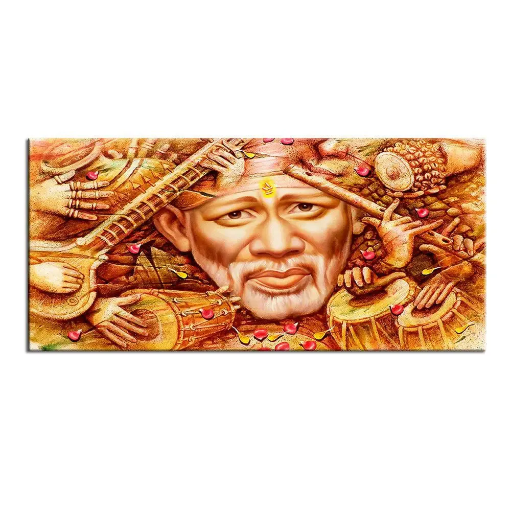 Sai Baba Devotional Canvas  Wall Painting With Frame