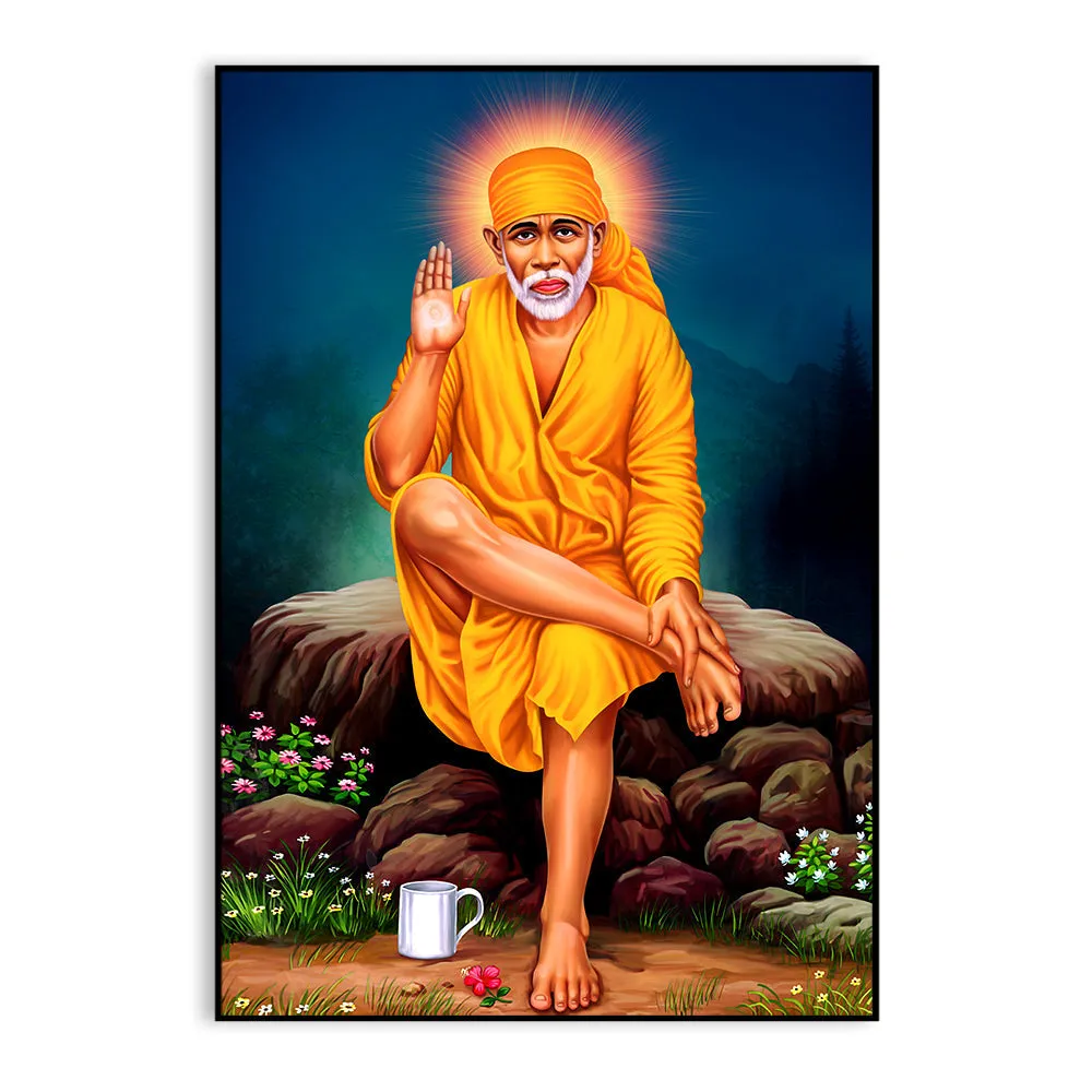 Sai Baba Devotional Painting / Framed Wallart With Floating Frame