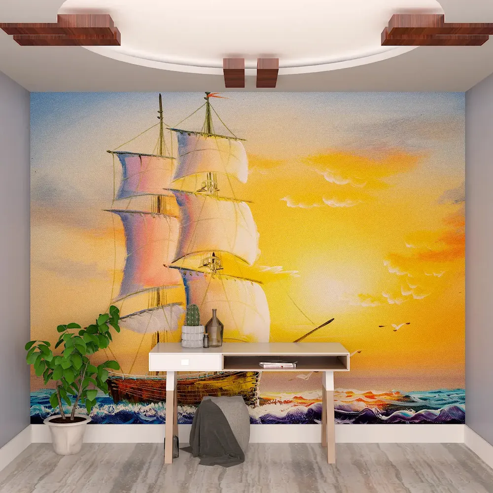 Sailboat in Sunset Wallpaper / High Quality Woven WallPaper /  size 12 ft x 10 ft