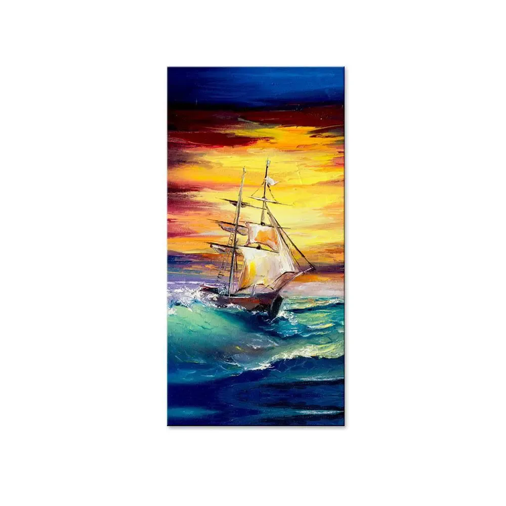 Sailboat With Sunset Canvas Printed Wall Painting With Wood Frame
