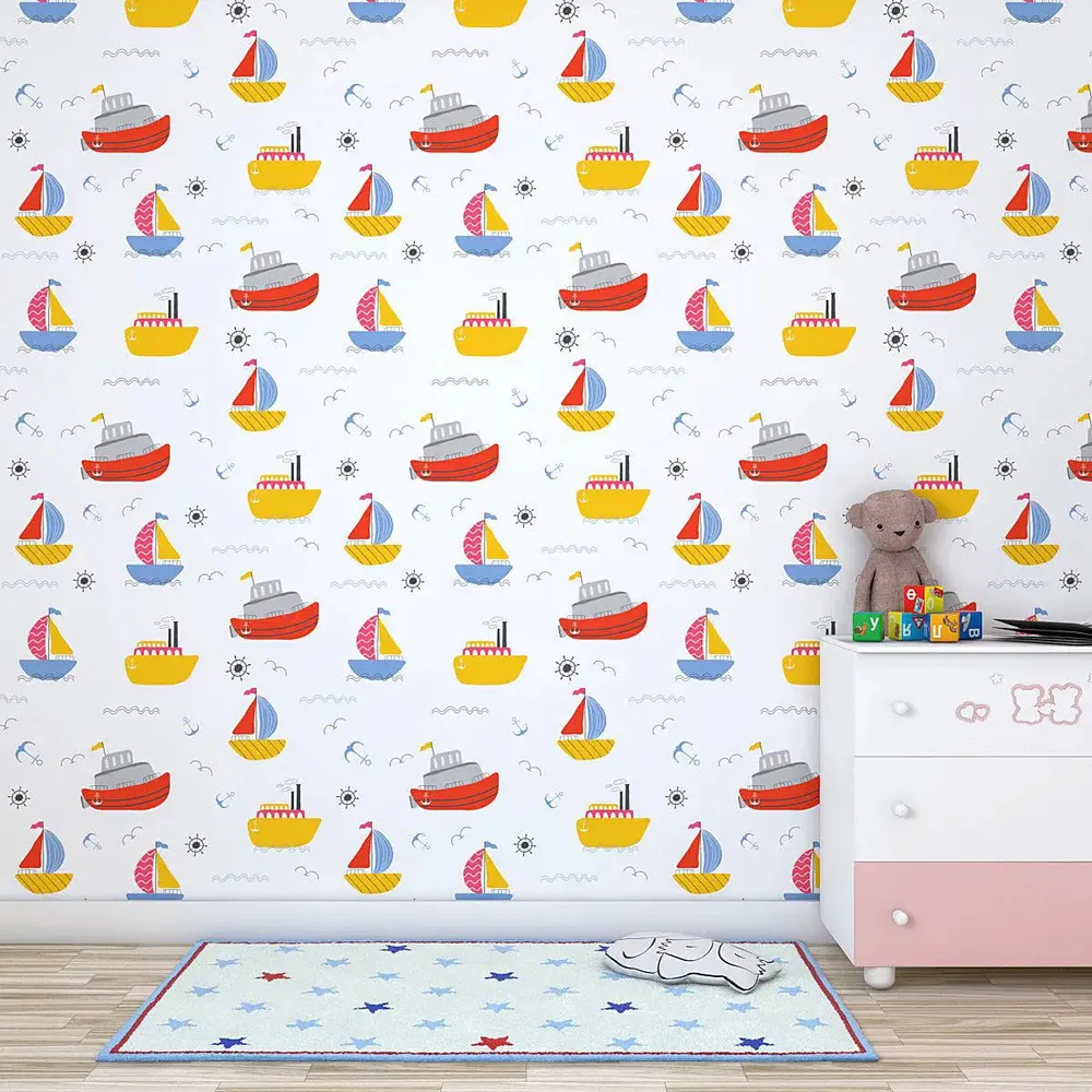 Sailing Boat Kids Self Adhesive Wallpaper