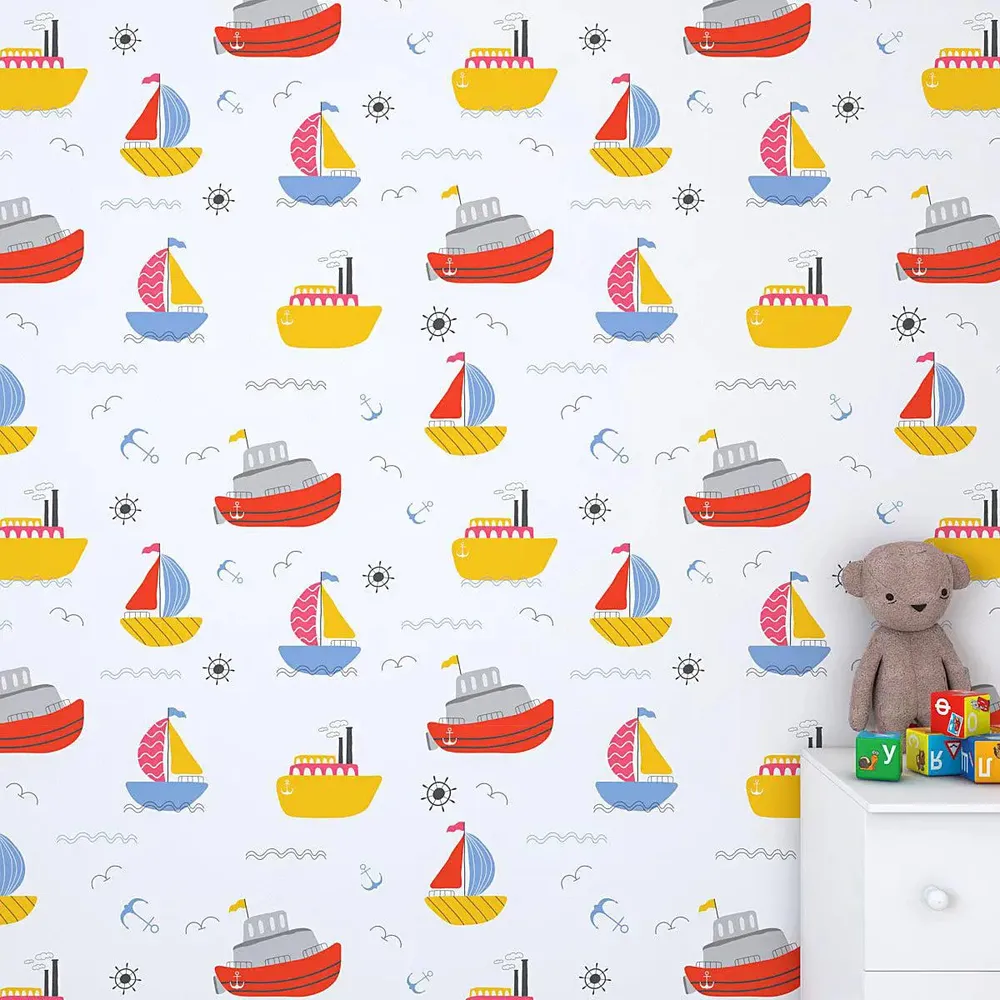 Sailing Boat Kids Self Adhesive Wallpaper