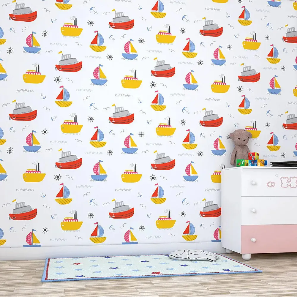Sailing Boat Kids Self Adhesive Wallpaper