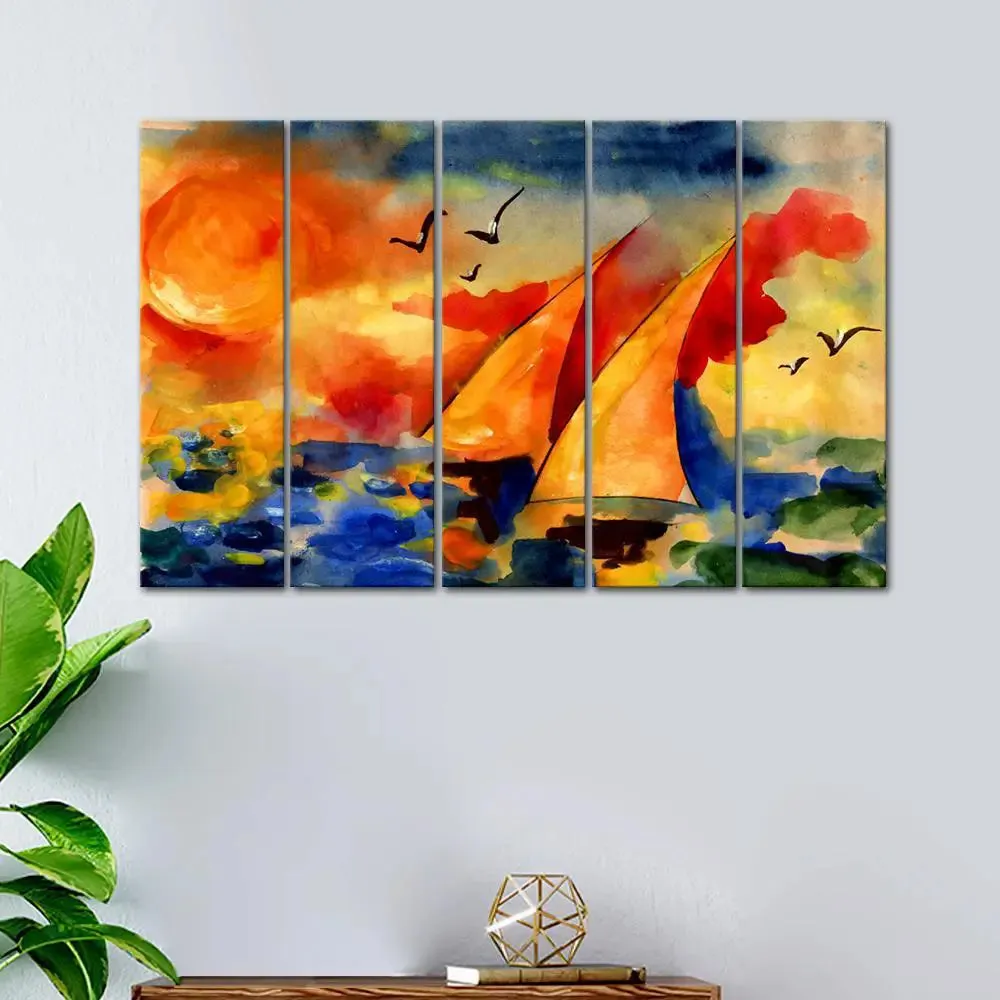Sailing Ship 5 Pieces Wall Painting