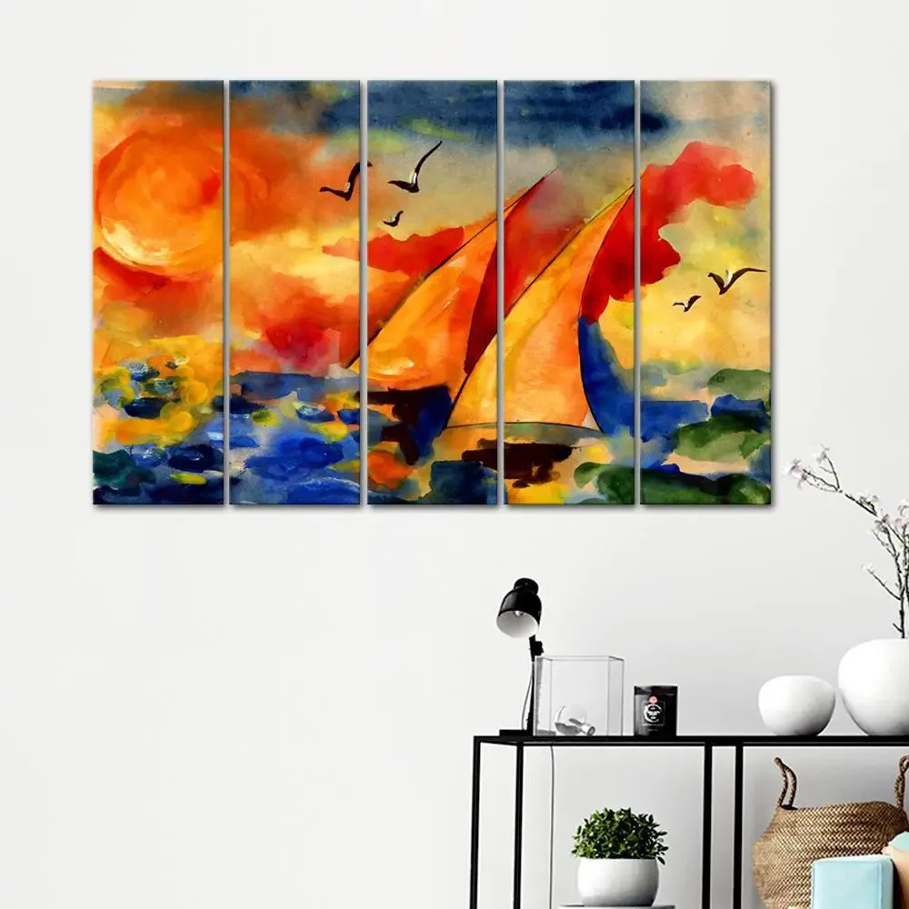 Sailing Ship 5 Pieces Wall Painting