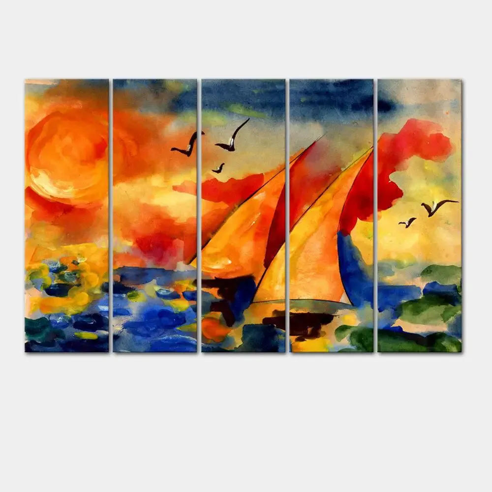 Sailing Ship 5 Pieces Wall Painting