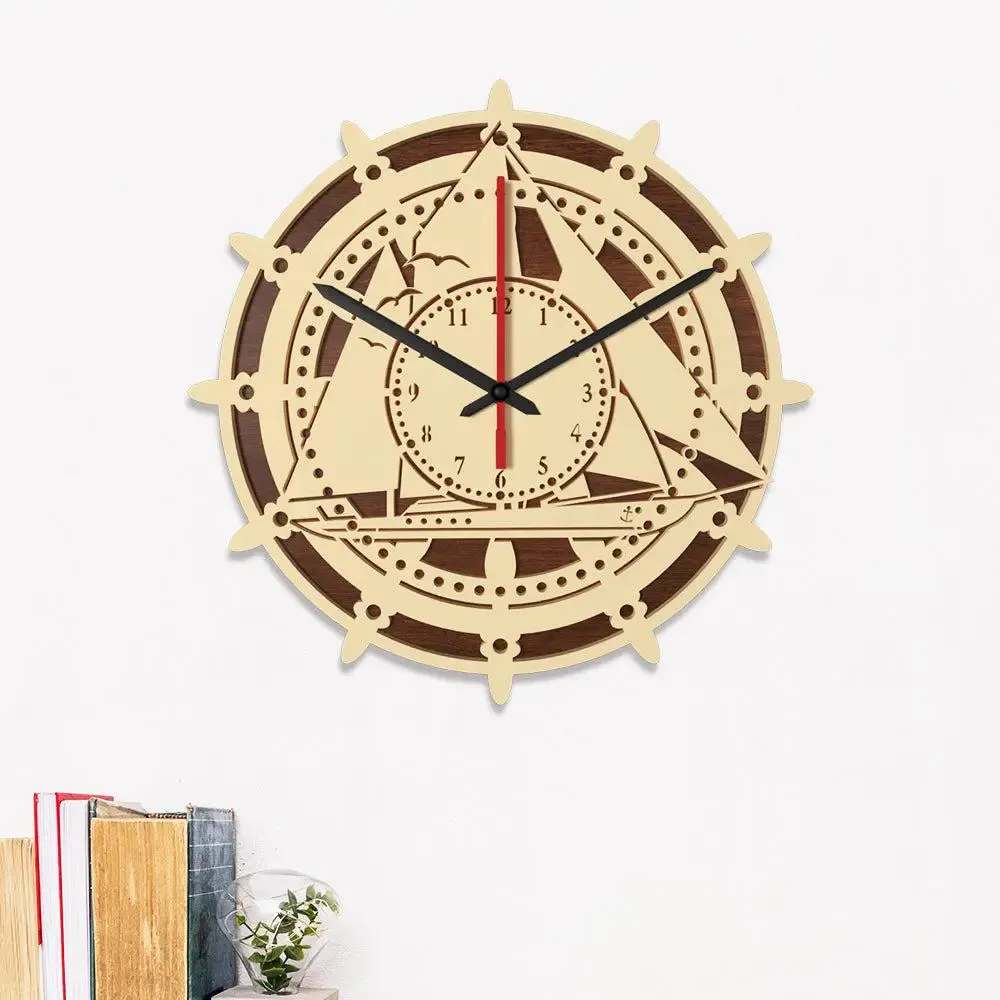 Sailing Ship Designer Dual Layer Wooden Wall Clock