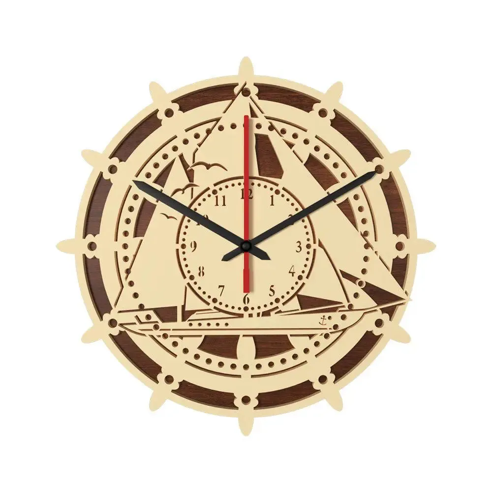 Sailing Ship Designer Dual Layer Wooden Wall Clock