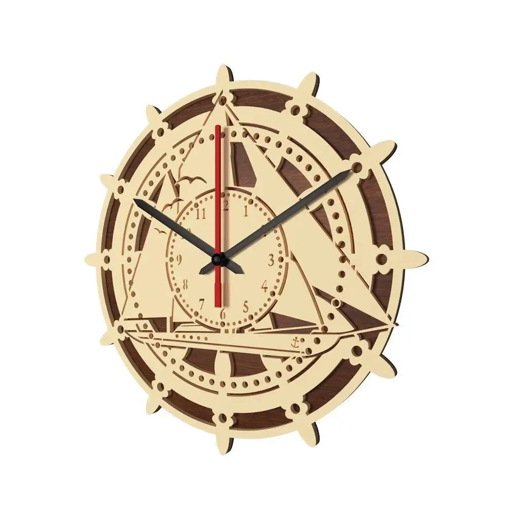 Sailing Ship Designer Dual Layer Wooden Wall Clock