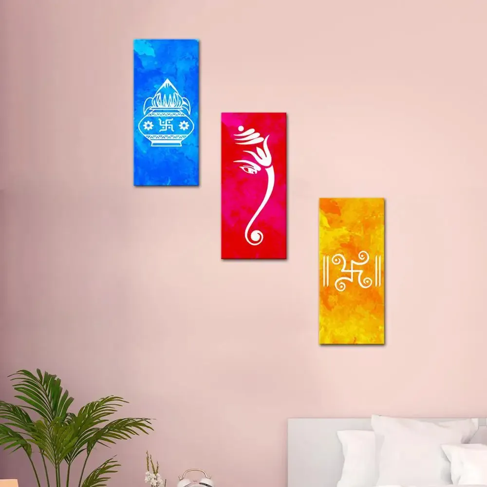 Sanatan Symbols Auspicious 3 Pieces Wall Painting