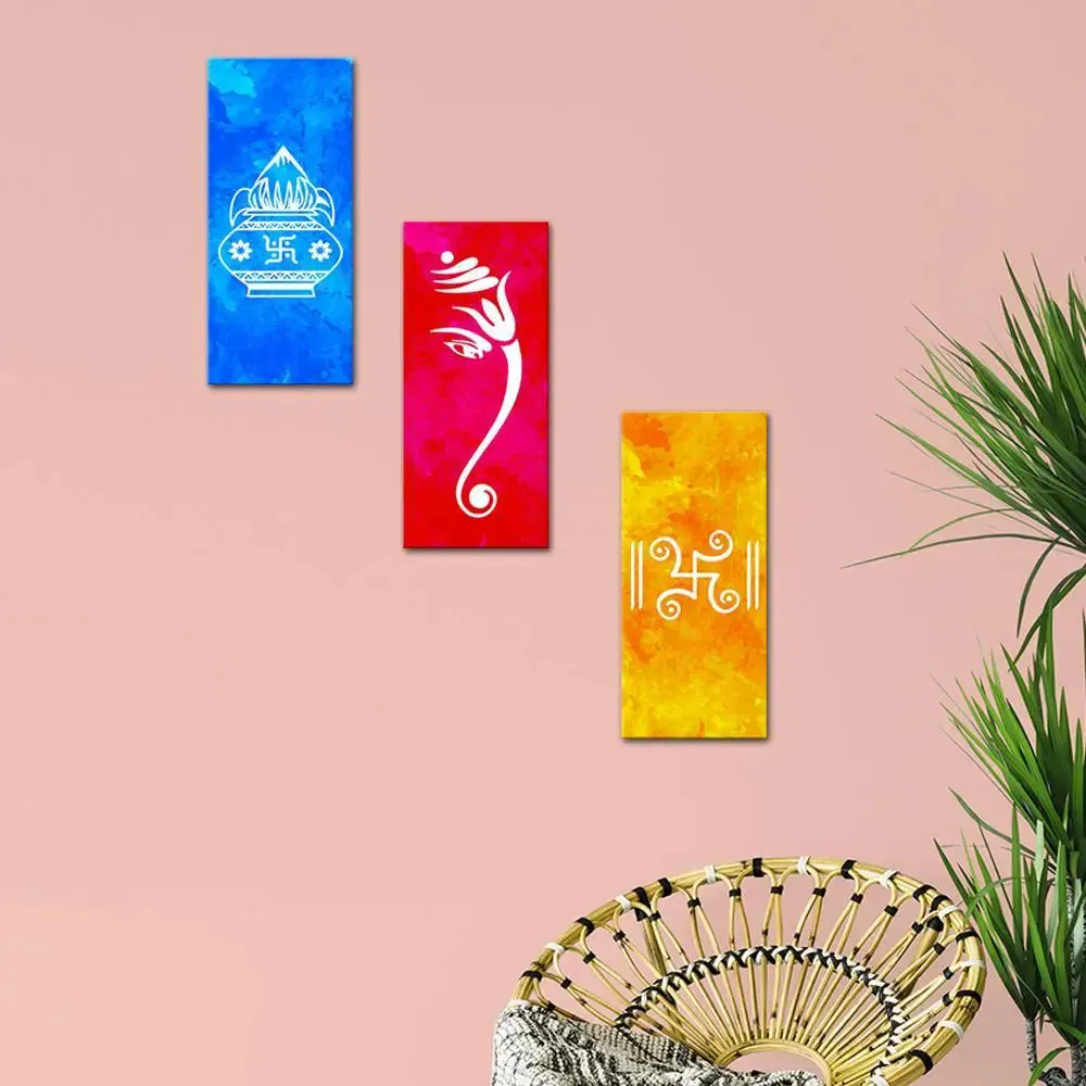 Sanatan Symbols Auspicious 3 Pieces Wall Painting