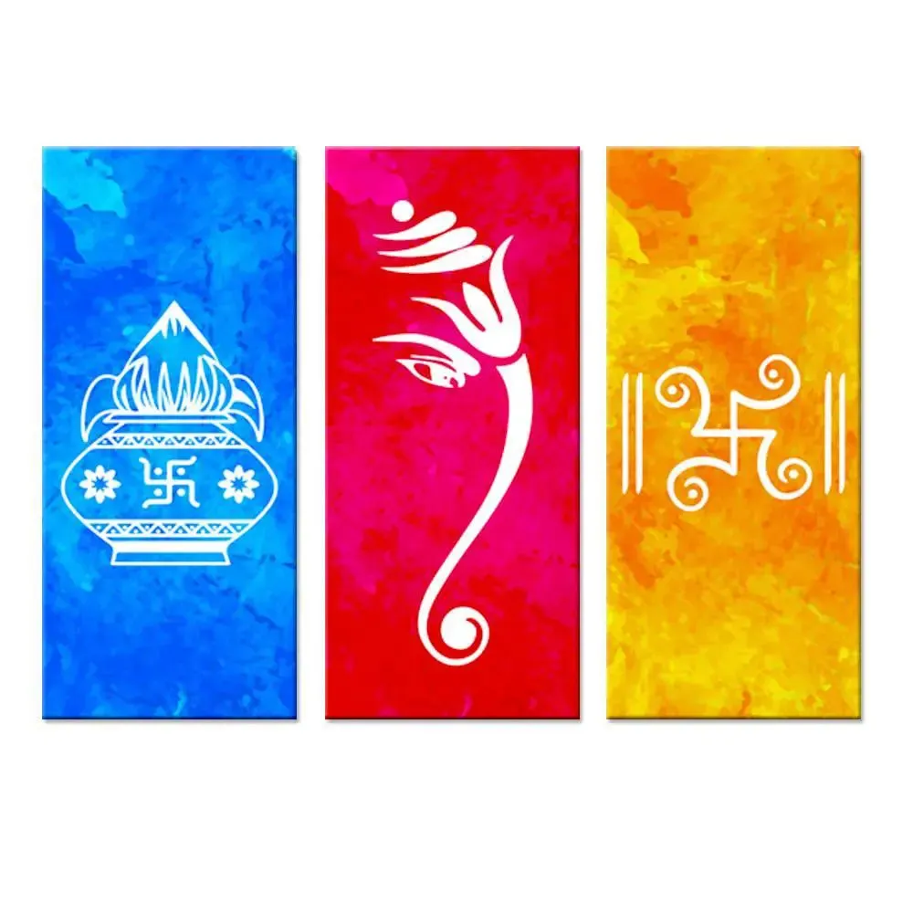 Sanatan Symbols Auspicious 3 Pieces Wall Painting