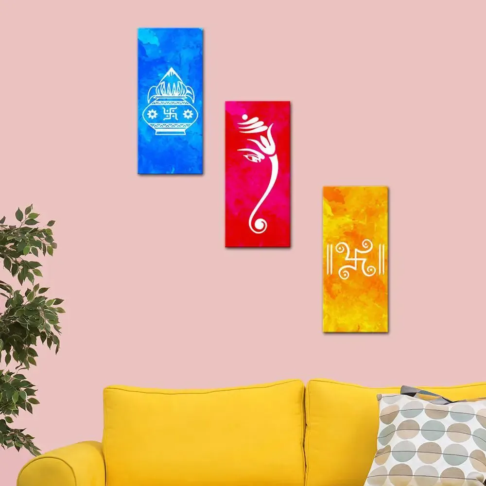 Sanatan Symbols Auspicious 3 Pieces Wall Painting