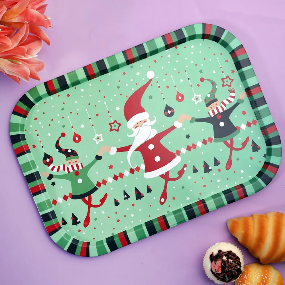 Santa & The Elves Green & Red Serving Tray