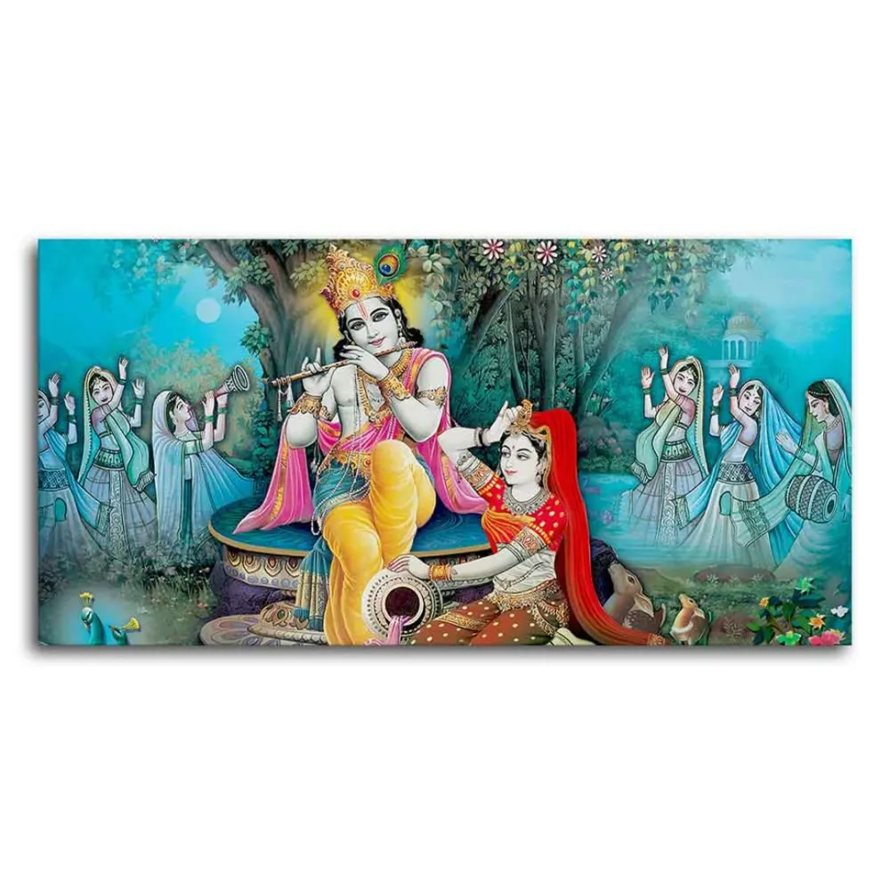 Sapphire Serenade Radha Krishna Canvas Wall Painting With Frame