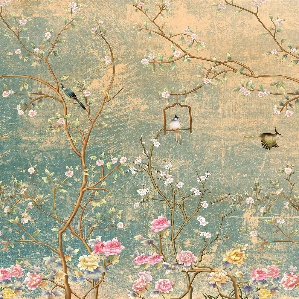 Satisfying Glimpse Of Nature Green &amp; Pink Premium Quality Wallpaper