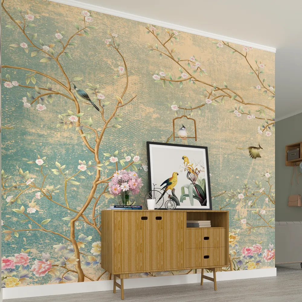 Satisfying Glimpse Of Nature Green &amp; Pink Premium Quality Wallpaper