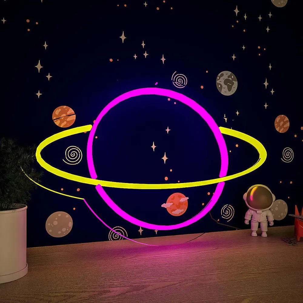 Saturn Plante Pink & Yellow LED Neon Light