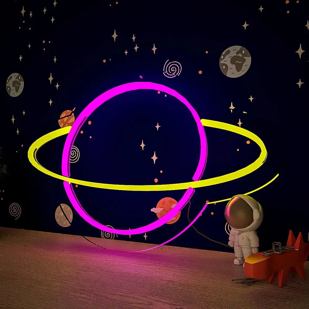 Saturn Plante Pink & Yellow LED Neon Light