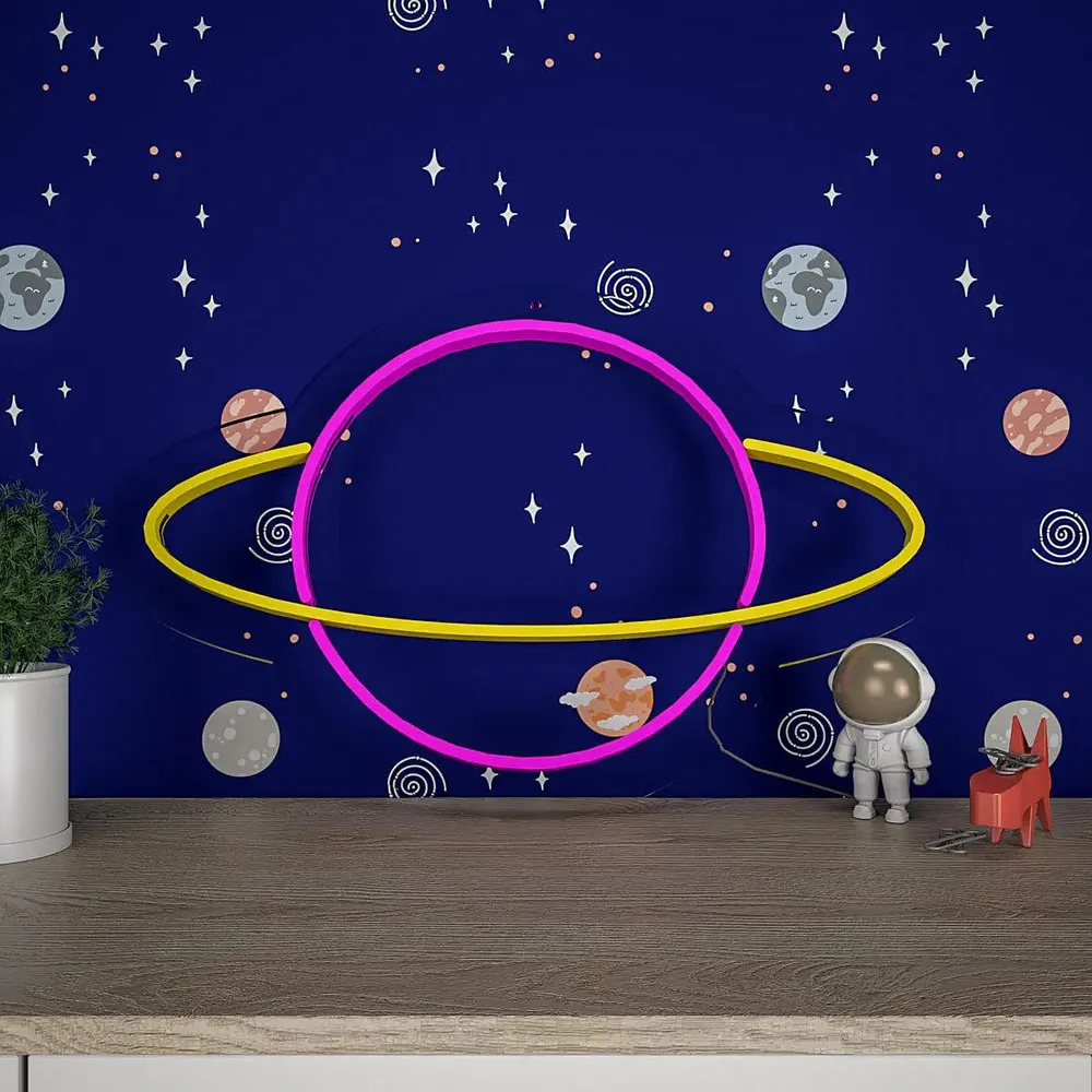 Saturn Plante Pink & Yellow LED Neon Light