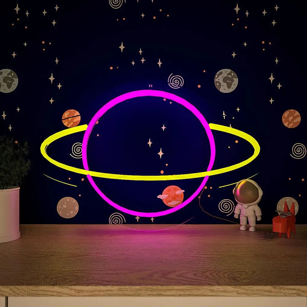Saturn Plante Pink & Yellow LED Neon Light