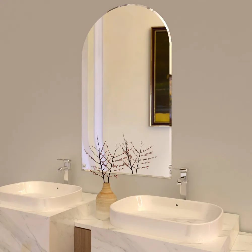 Scandinavian Frameless Arched Beveled Bathroom Mirror