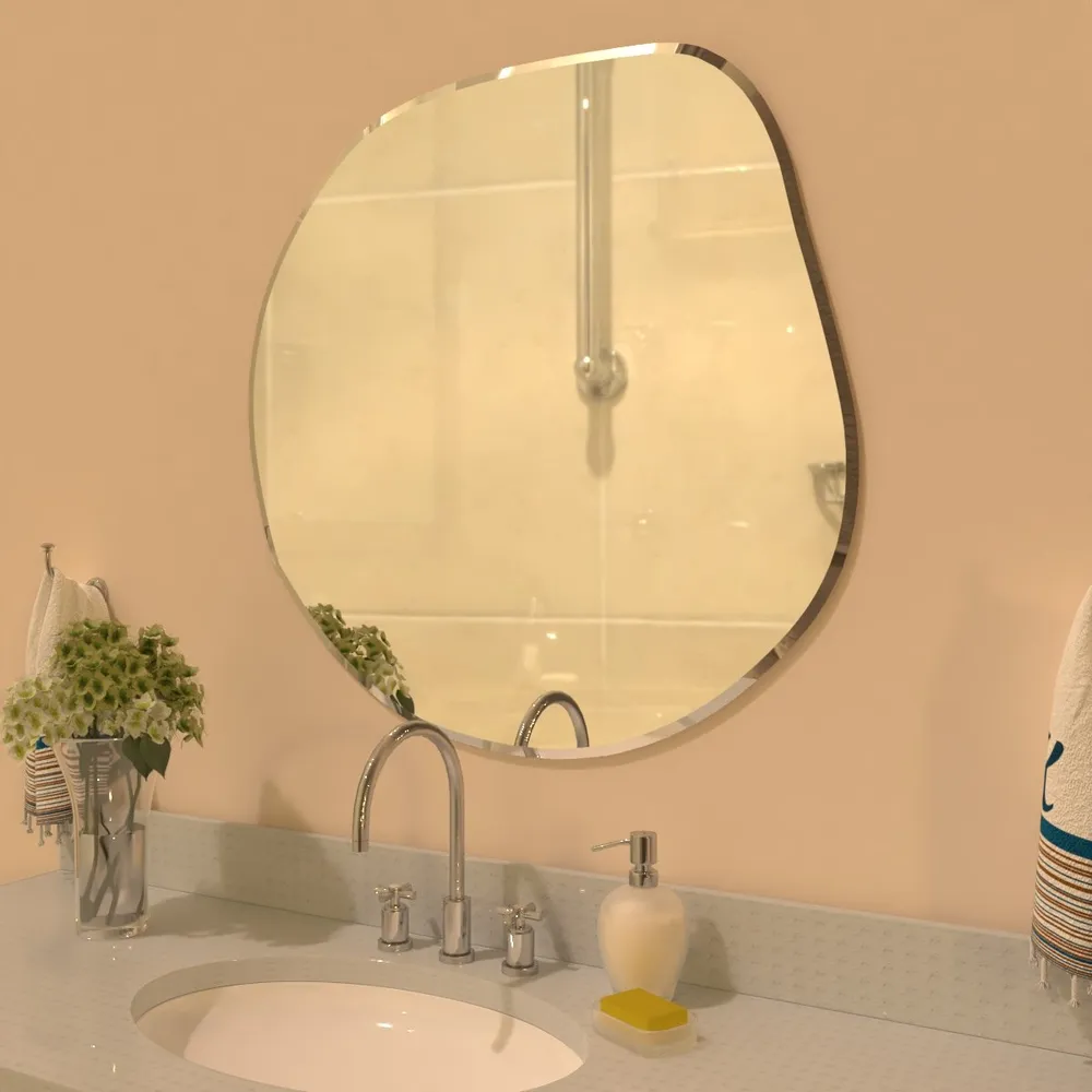Scandinavian Frameless Beveled Asymmetrical Bathroom Mirror