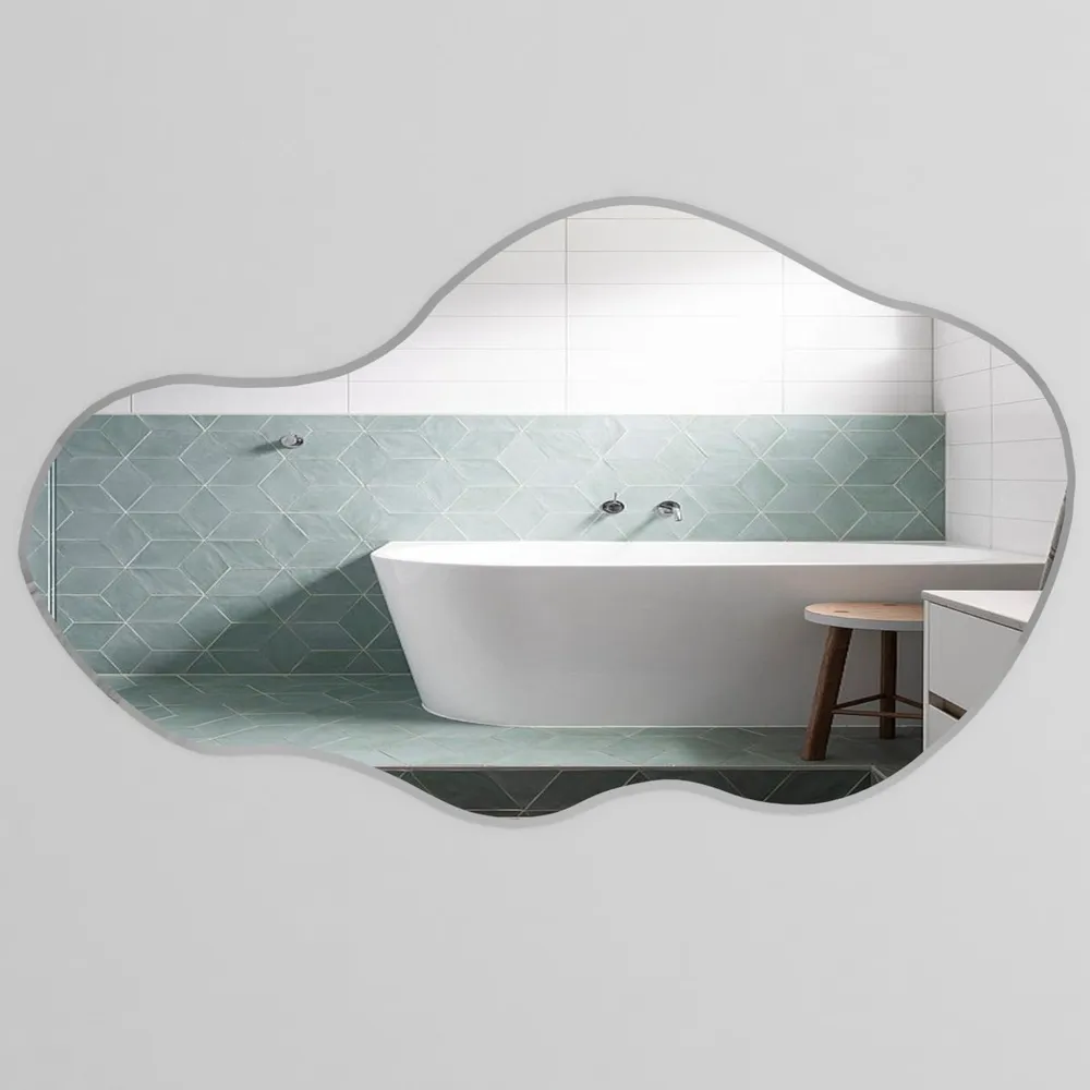 Scandinavian Frameless Beveled Asymmetrical Shaped Bathroom Mirror