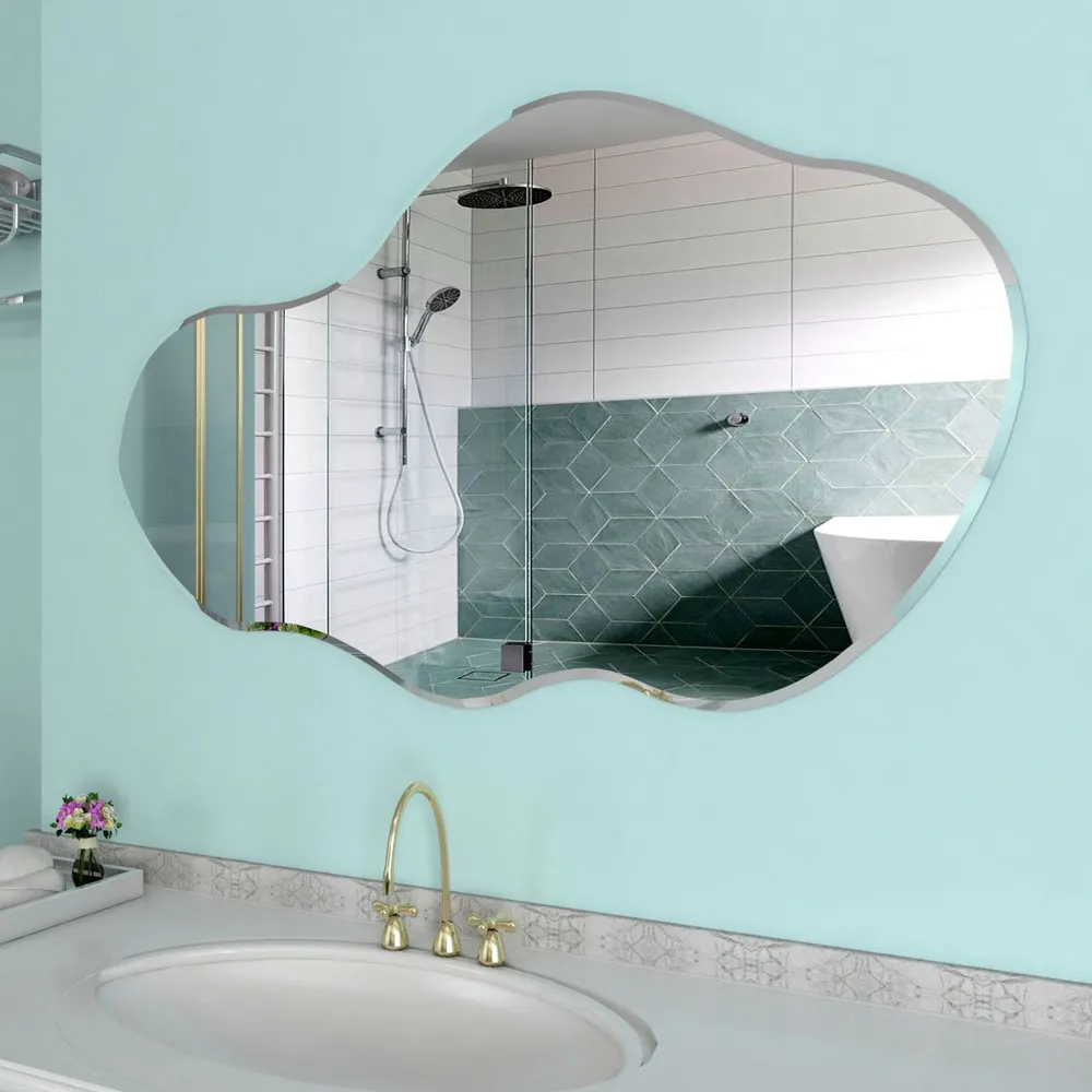 Scandinavian Frameless Beveled Asymmetrical Shaped Bathroom Mirror