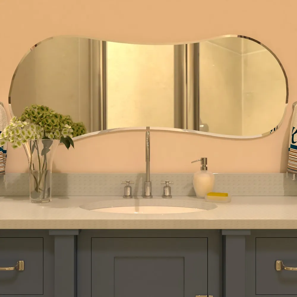 Scandinavian Frameless Beveled Asymmetrical Shaped Bathroom Mirror