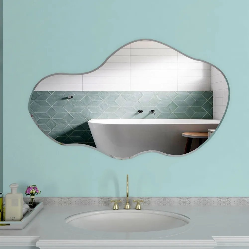 Scandinavian Frameless Beveled Asymmetrical Shaped Bathroom Mirror