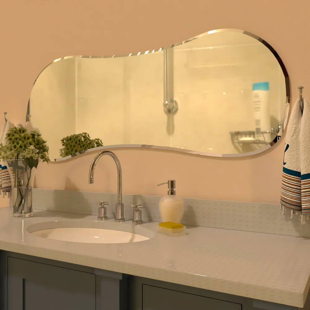 Scandinavian Frameless Beveled Asymmetrical Shaped Bathroom Mirror