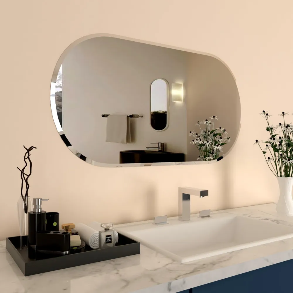 Scandinavian Frameless Beveled Capsule shaped Bathroom Mirror