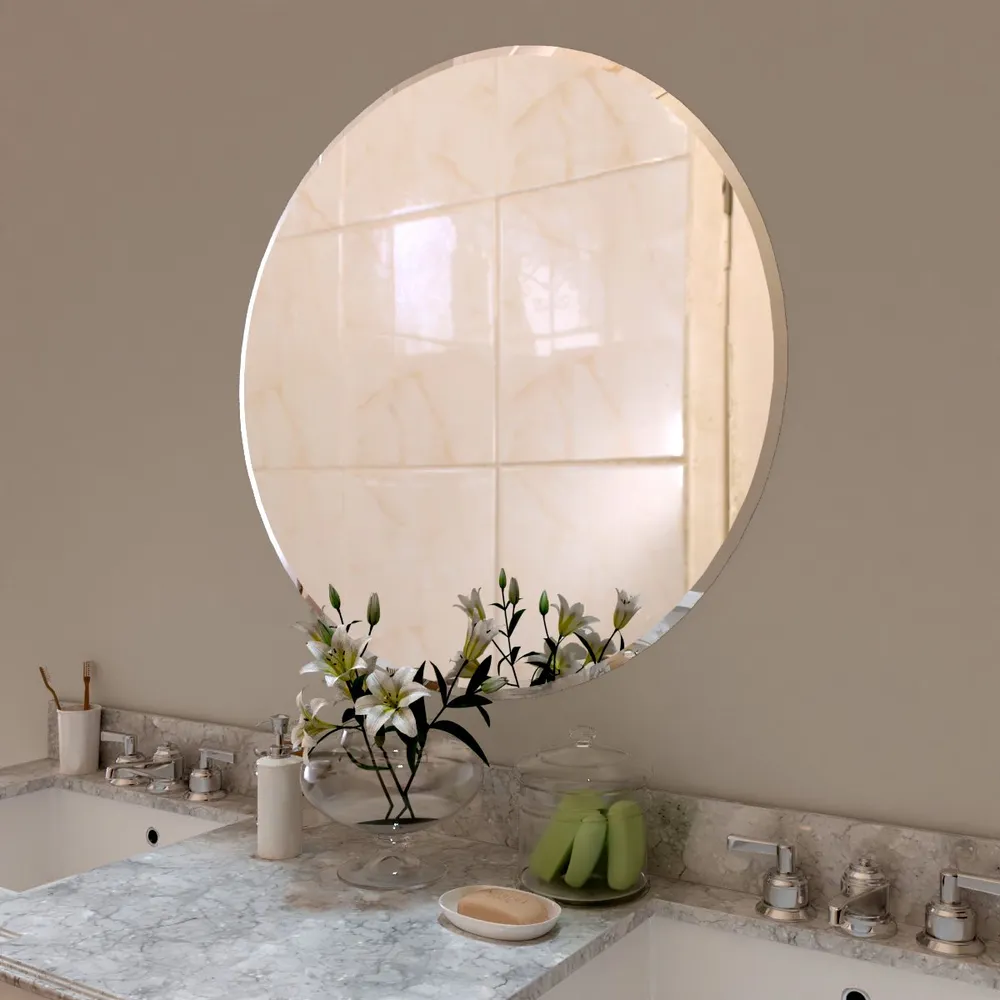 Scandinavian Frameless Beveled Circular Bathroom Mirror