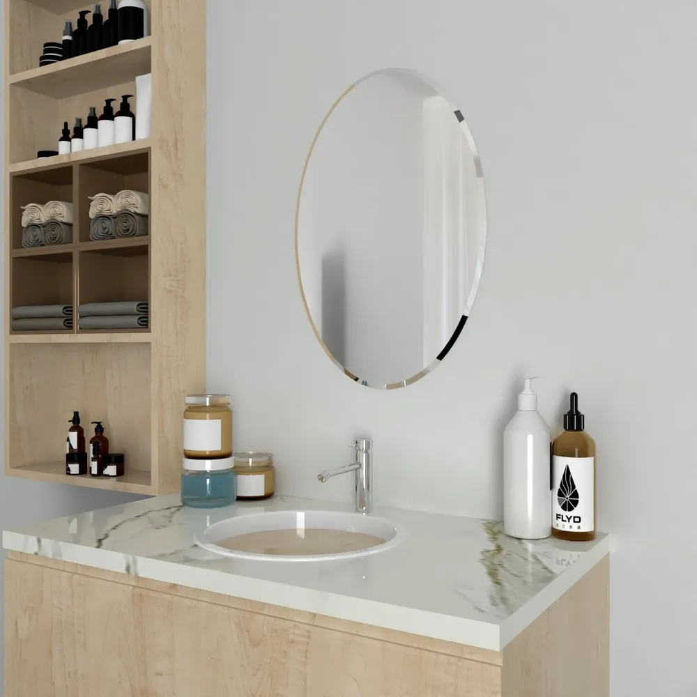 Scandinavian Frameless Beveled Oval Shaped Bathroom Mirror