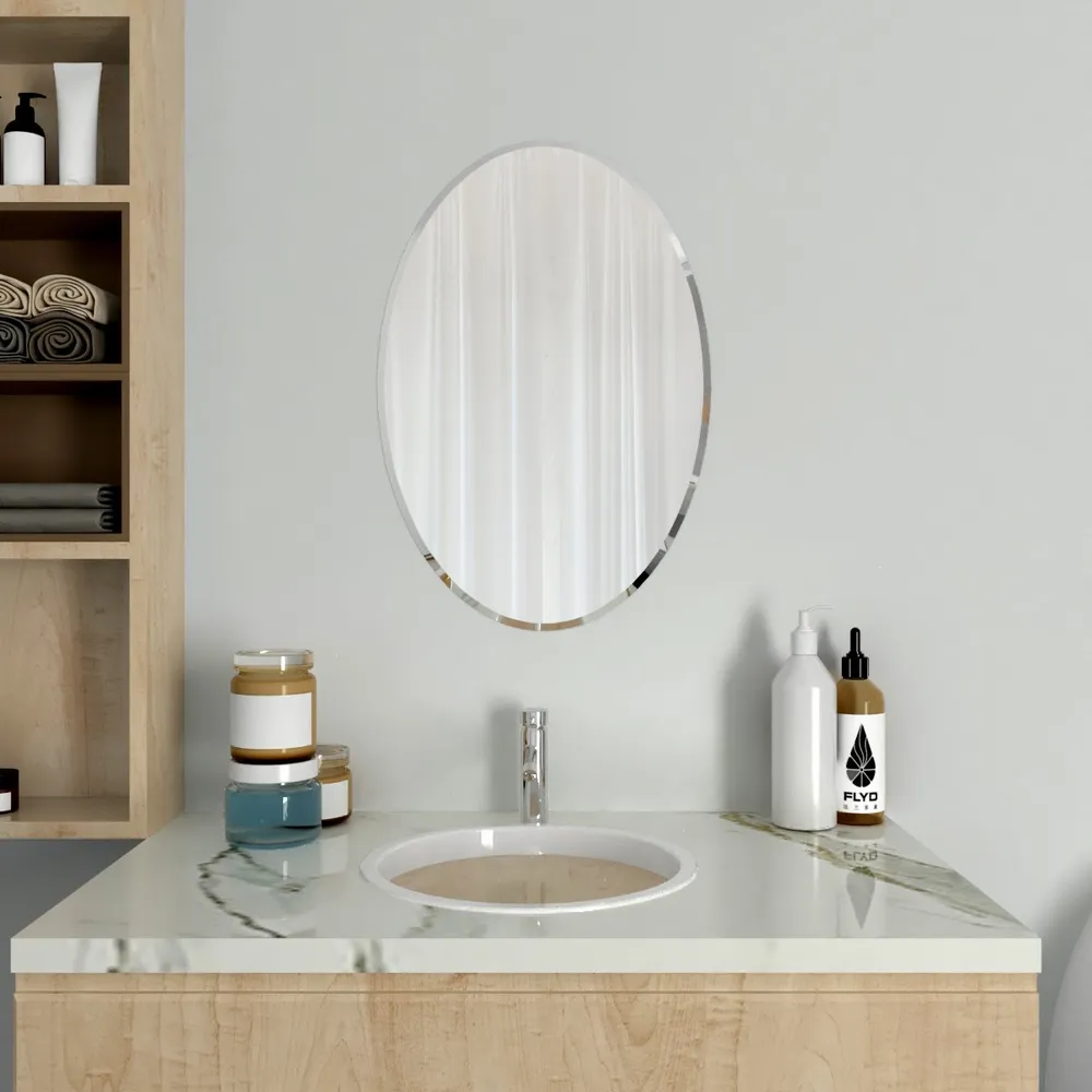 Scandinavian Frameless Beveled Oval Shaped Bathroom Mirror
