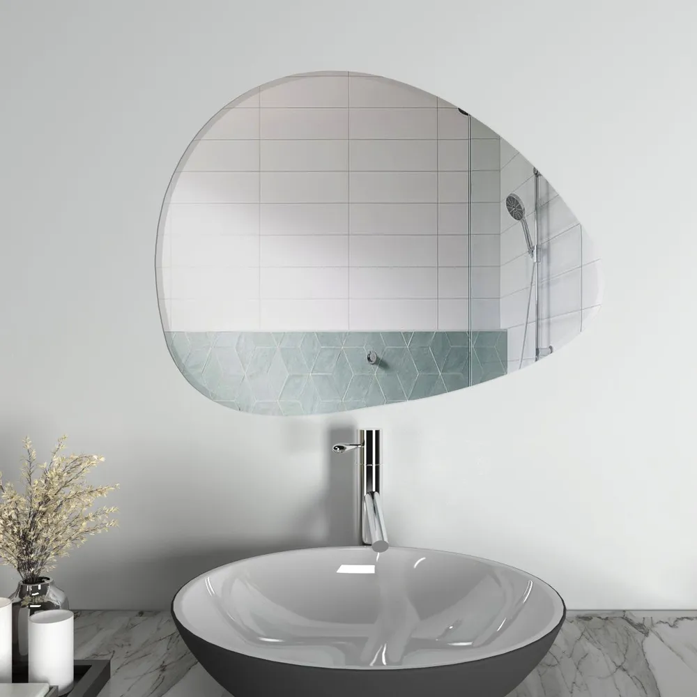 Scandinavian Frameless Beveled Pebble Shaped Bathroom Mirror