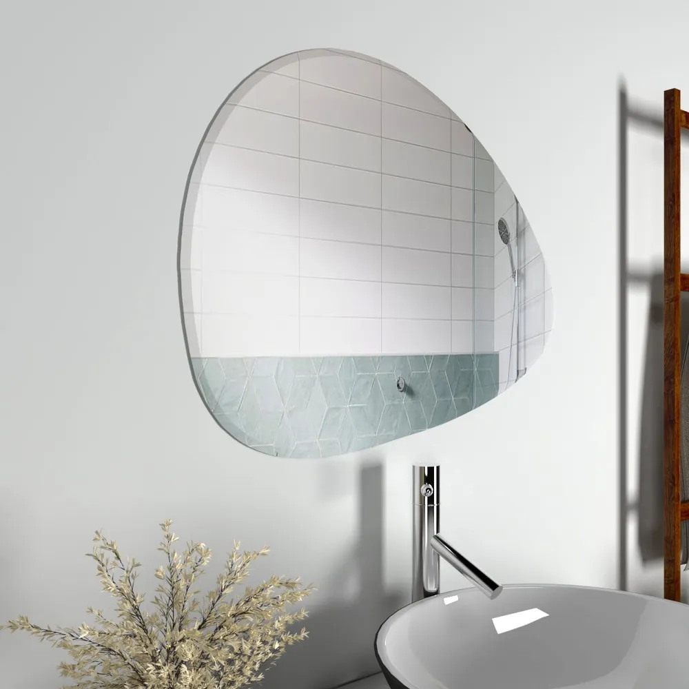 Scandinavian Frameless Beveled Pebble Shaped Bathroom Mirror