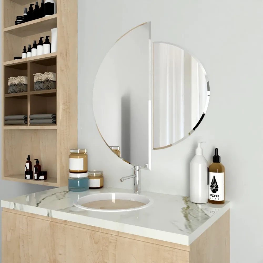 Scandinavian Frameless Beveled Semi Circle Bathroom Mirror