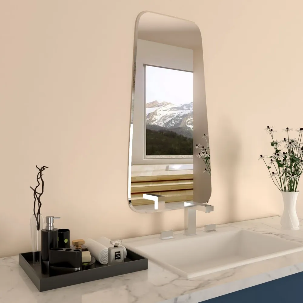 Scandinavian Frameless Beveled Tapered Shape Bathroom Mirror