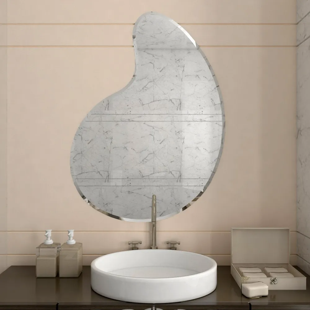 Scandinavian Frameless Beveled Water Drop Shaped Bathroom Mirror