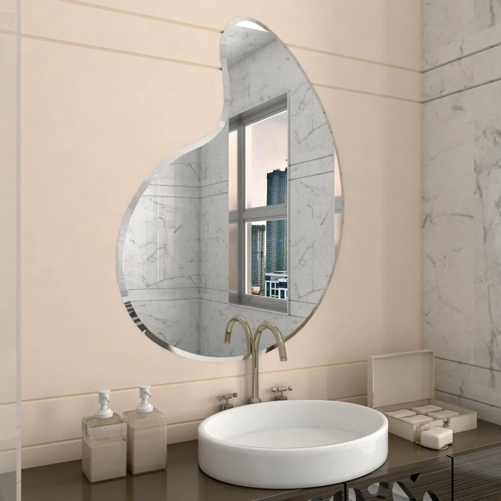 Scandinavian Frameless Beveled Water Drop Shaped Bathroom Mirror