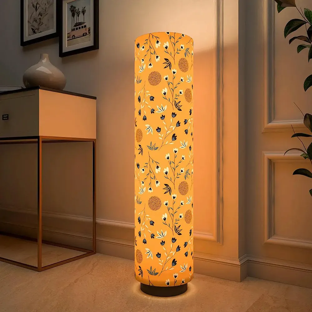 Scattered Floral Printed Round Floor Lamp
