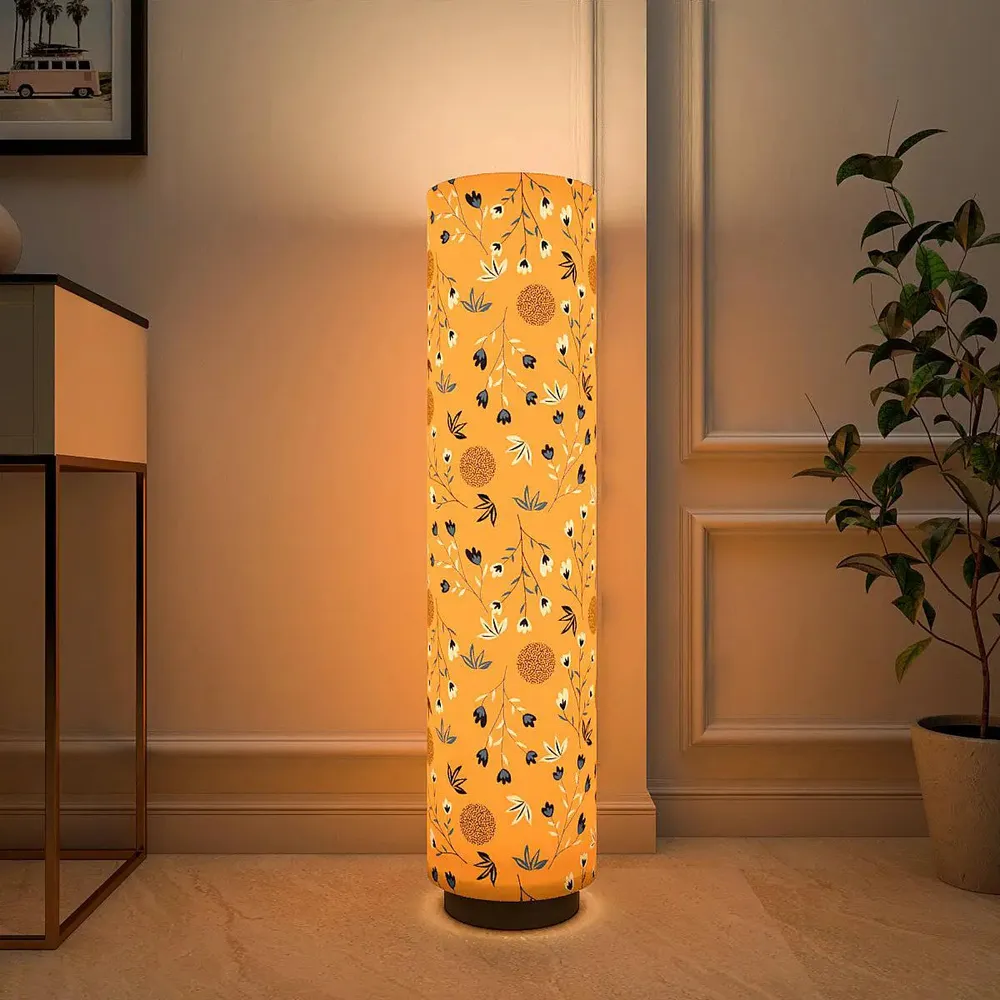 Scattered Floral Printed Round Floor Lamp